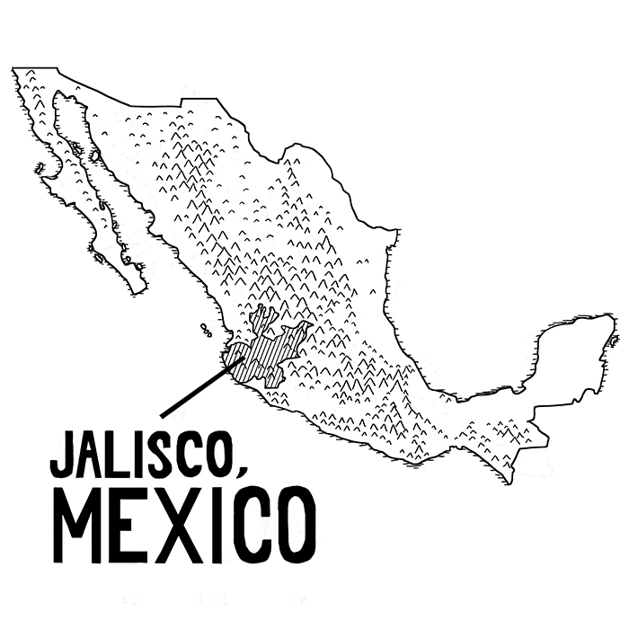 Jalisco, Mexico on a map.