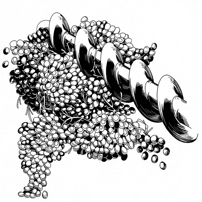 Grapes juiced with a corkscrew.