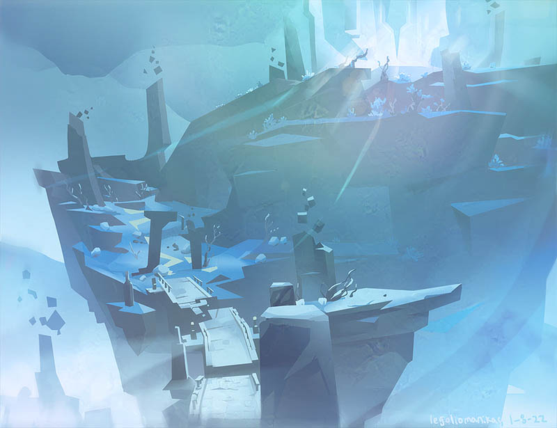Enkanomiya floating islands with fog.