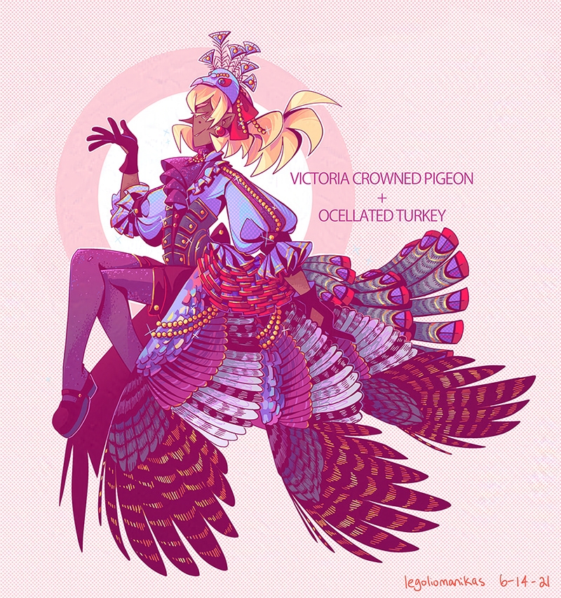 Angel variant with deails from victoria crowned pigeons and ocellated turkeys.
